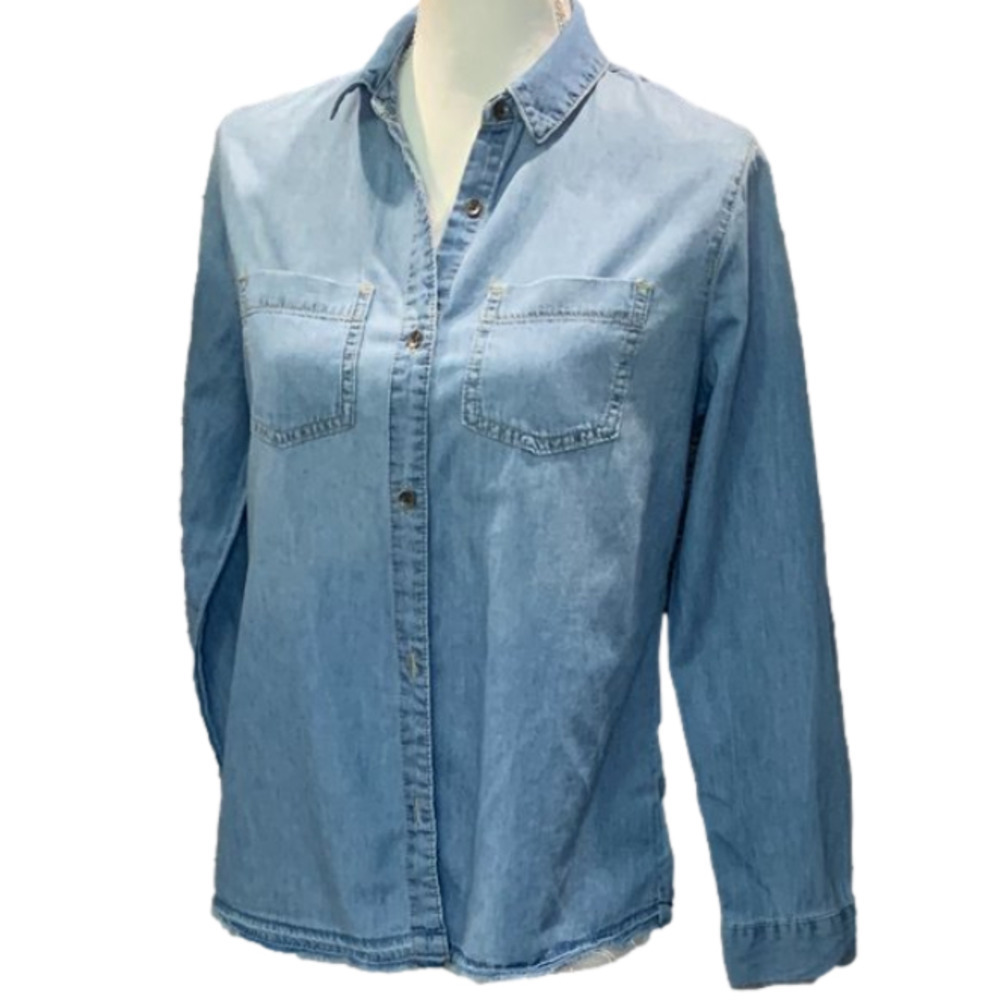 🔥🔥SALE🔥🔥FADED GLORY Long Sleeve Denim Shirt with Frayed Hem